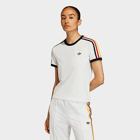 adidas Women's Originals 3-Stripes Slim T-Shirt in Cloud White/Black/Team Power Red 2 Size: Large | Finish Line (US)
