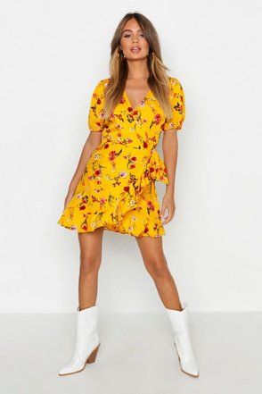 Floral Wrap Skater Dress | Boohoo.com (US & CA)