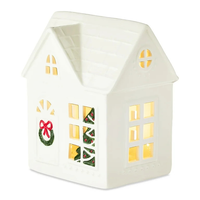 Light-Up LED Ceramic House Christmas Tabletop Decoration, White, 6.75", by Holiday Time | Walmart (US)