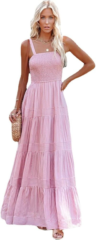 Summer Women's new Holiday Style Suspender Strap Printed Long Dress | Amazon (US)