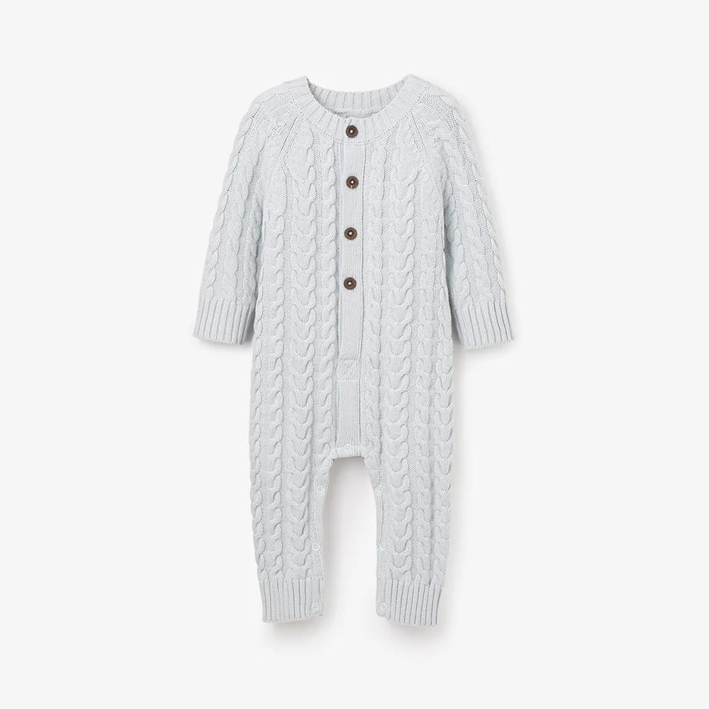 Pale Blue Horseshoe Cable Knit Baby Jumpsuit | Elegant Baby