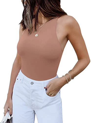 REORIA Womens Sexy Sleeveless High Neck Racer Back Halter Thong Bodysuits Leotard Tank Tops Sienna 2X-Large | Amazon (US)