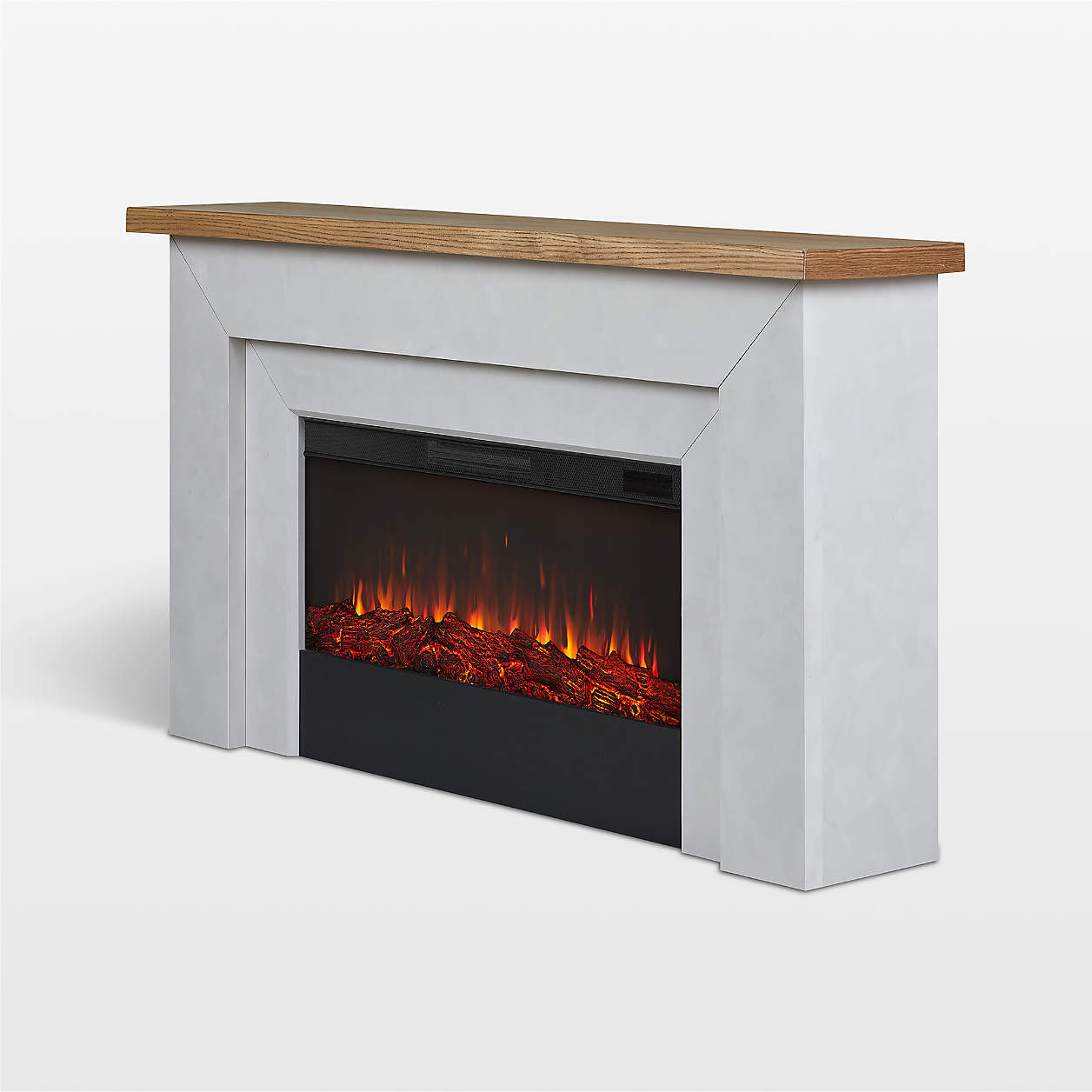 Koa White and Wood Electric Fireplace 68" + Reviews | Crate & Barrel | Crate & Barrel