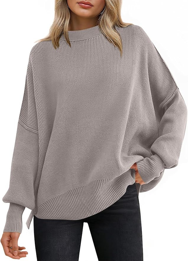 ANRABESS Women Oversized Sweaters Batwing Long Sleeve 2026 Fall Outfits Crewneck Casual Knit Side... | Amazon (US)