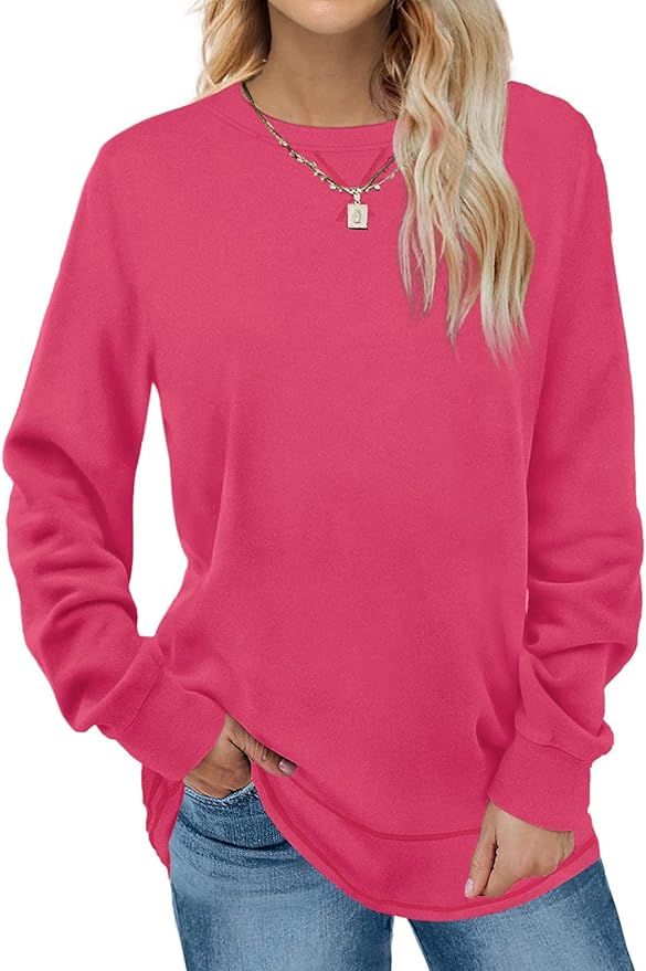 SENSERISE Womens Casual Crewneck Sweatshirt Long Sleeve Solid Color Shirt Soft Lightweight Loose ... | Amazon (US)