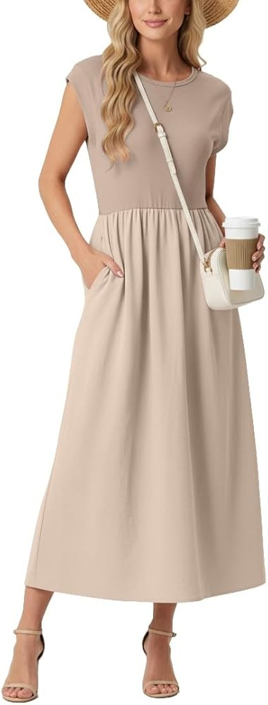 GRECERELLE Women's 2026 Spring & Summer Cap Sleeve Vacation Casual A Line Maxi Dresses with Pocke... | Amazon (US)