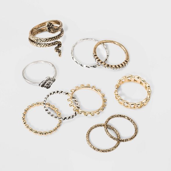 Snake, Curb Chain Band and Textured Ring Set 10pc - Wild Fable™ | Target
