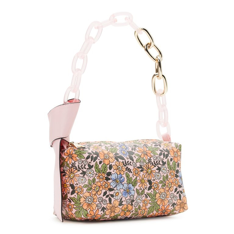 No Boundaries Women's Shoulder Handbag with Chain Strap, Pink Floral | Walmart (US)
