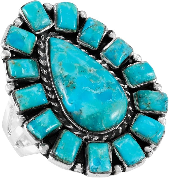 Turquoise Ring Sterling Silver 925 Genuine Gemstones Size 6 to 11 | Amazon (US)