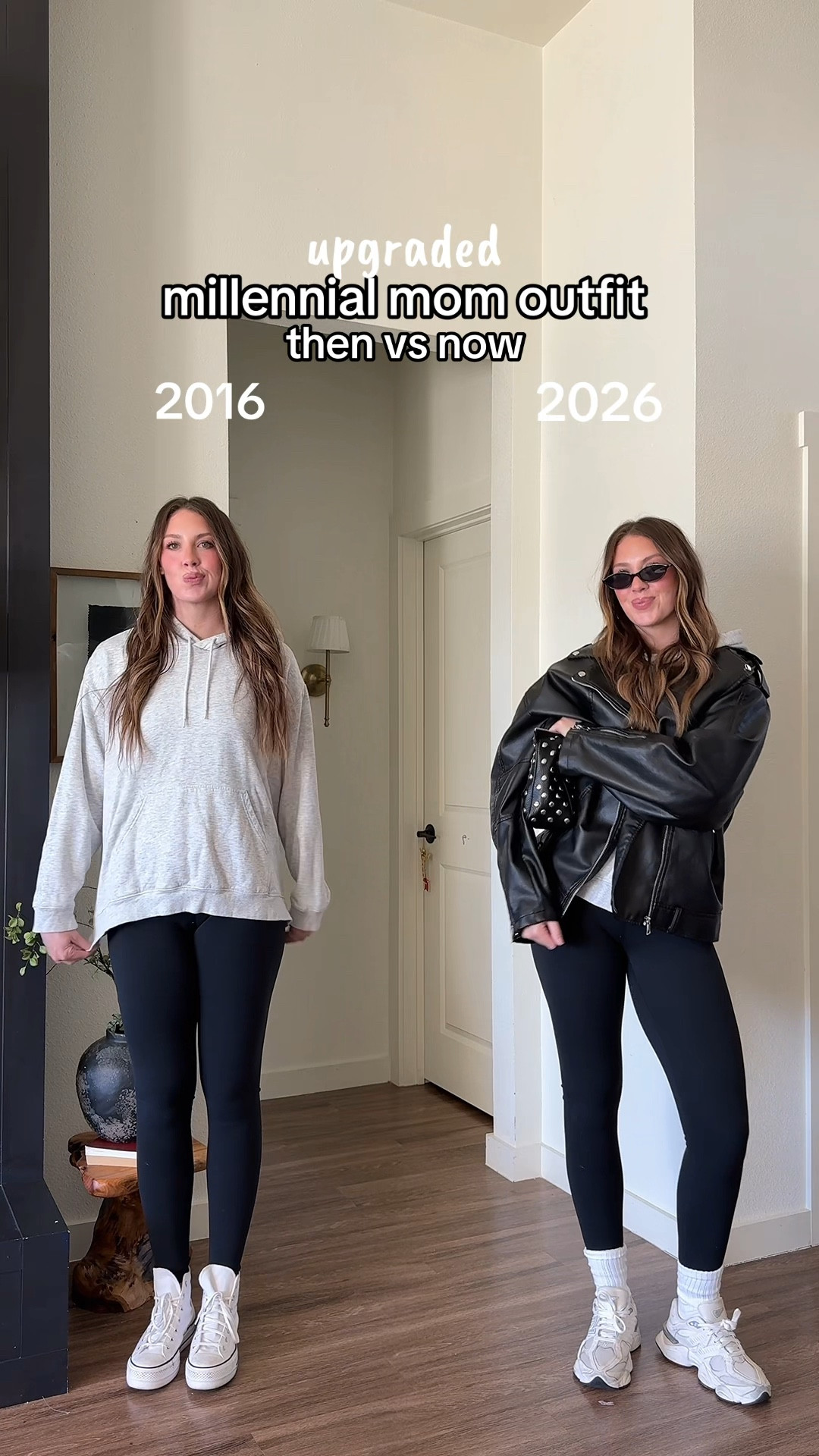 Upgraded millennial mom outfit idea! As a mom of 2 I need something practical for everyday! This is a go to for me! 

I’m wearing: 
Small in the leggings 
Large in the grey hoodie
Medium in the faux leather jacket 

#LTKSeasonal #LTKootd #LTKmomlife