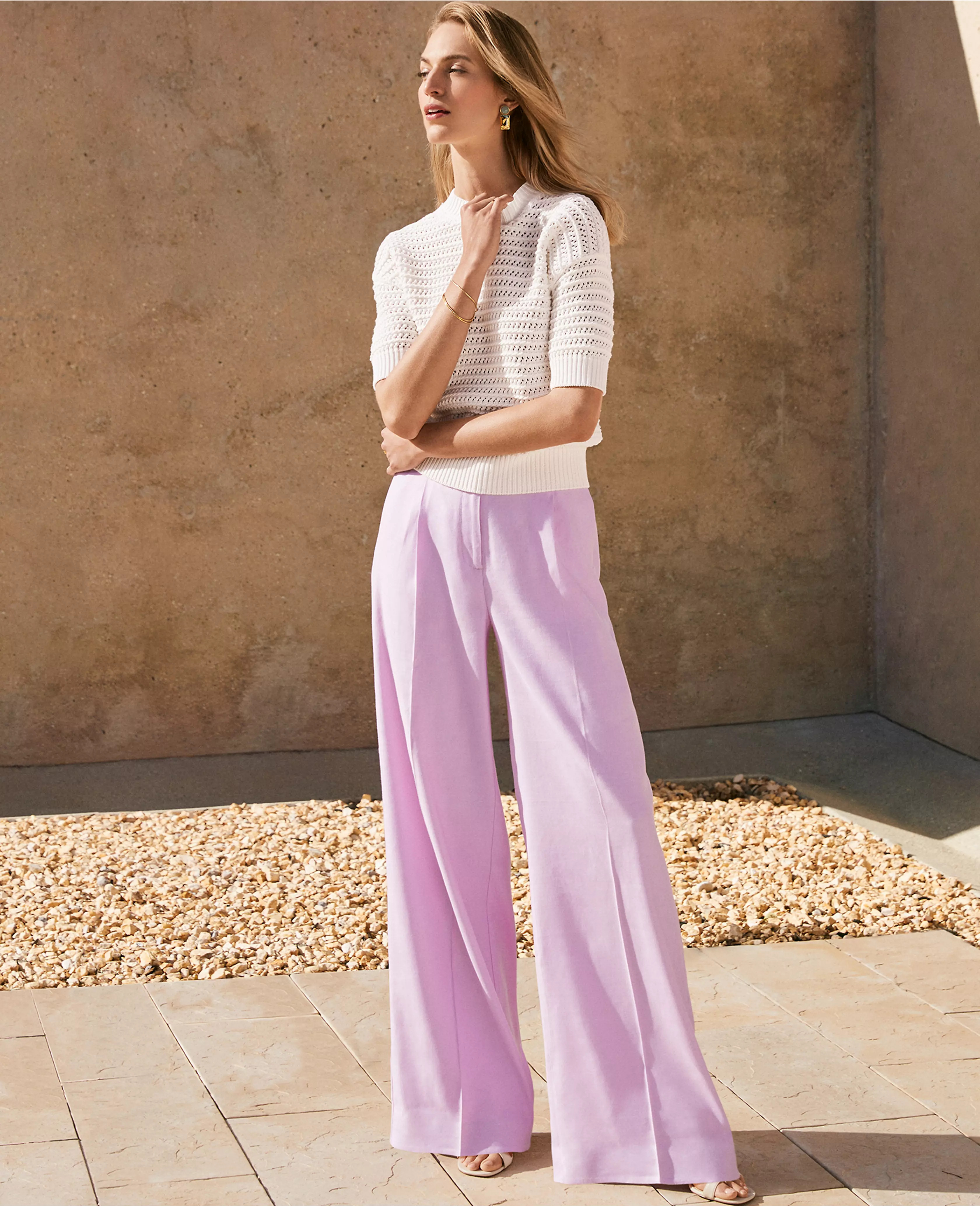 The Single Pleated Wide Leg Pant in Linen Blend | Ann Taylor (US)