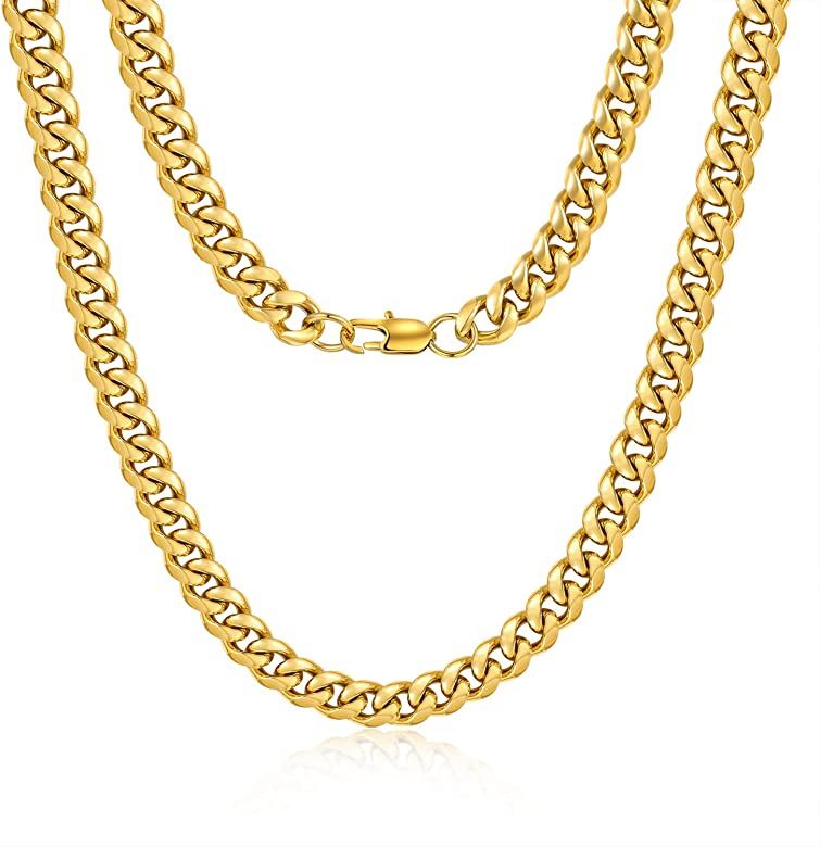 Jewlpire Diamond Cut Miami Mens Cuban Link Chain Necklace, Gold Chain | Silver Chain for Men Boys... | Amazon (US)