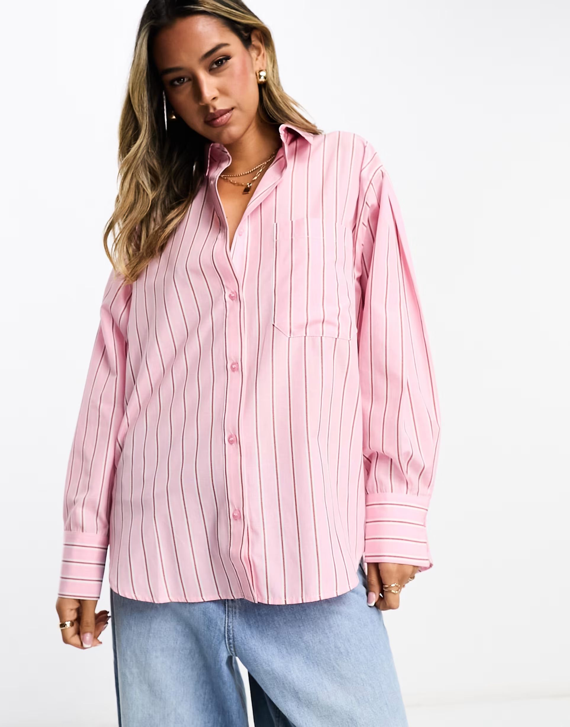 › ASOS DESIGN oxford shirt in pink and burgundy stripe | ASOS (Global)