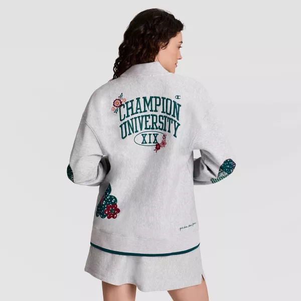 Champion Women's Patchwork Fleece Cardigan - Light Heather Gray XS | Target