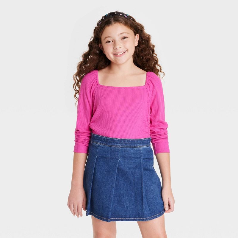 Girls' Square Neck Ribbed Long Sleeve Top - art class™ | Target