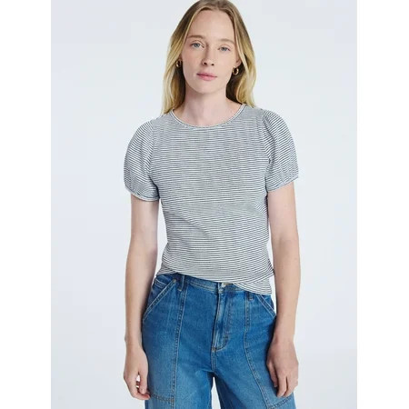 Free Assembly Women s Crewneck Top with Short Puff Sleeves Sizes XS-XXL | Walmart (US)