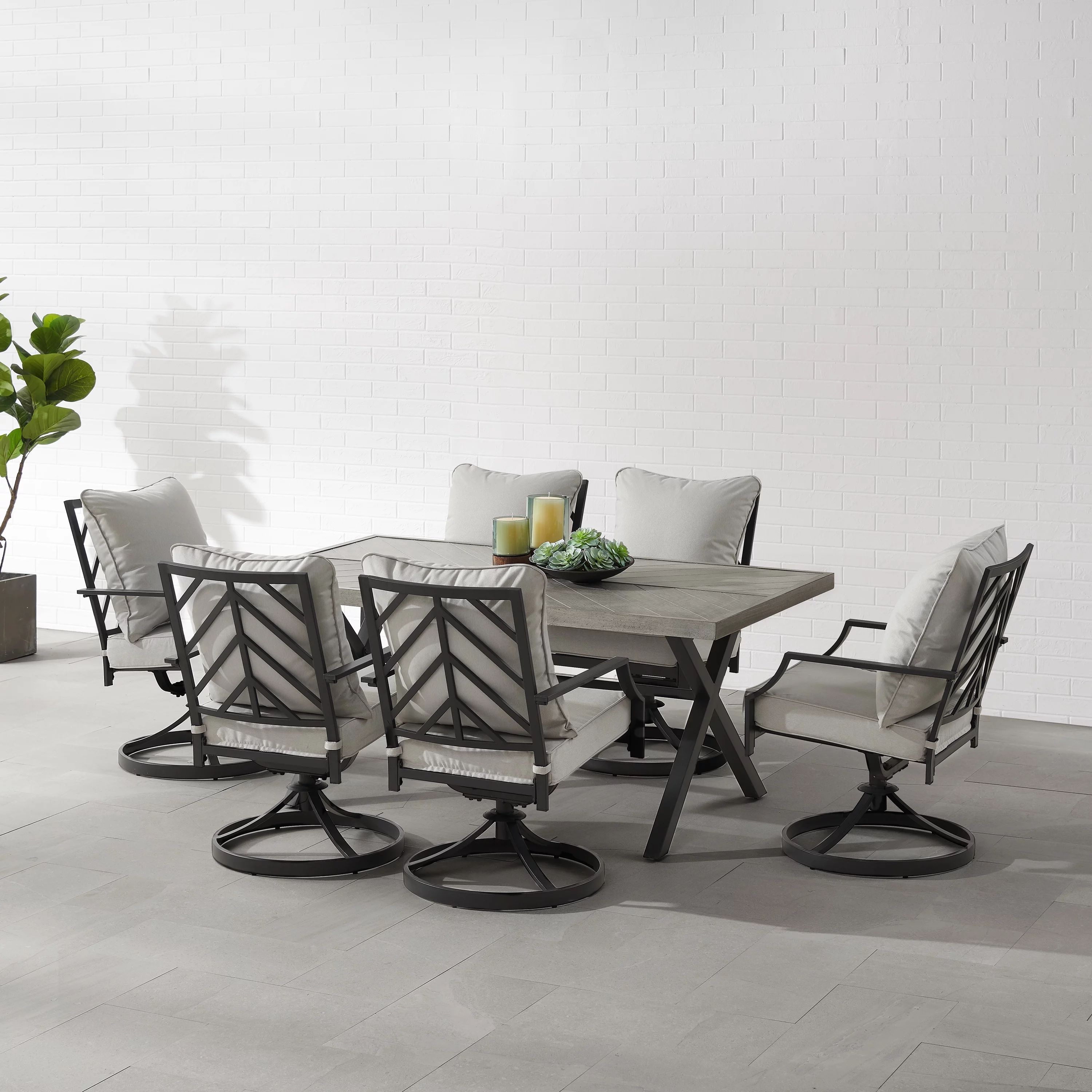 Crosley Furniture Otto 7-Piece Metal Outdoor Swivel Dining Set in Gray/Black | Walmart (US)