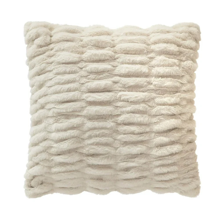 Mainstays 18" x 18" Papyrus Beige Ruched Fur Decorative Throw Pillow | Walmart (US)