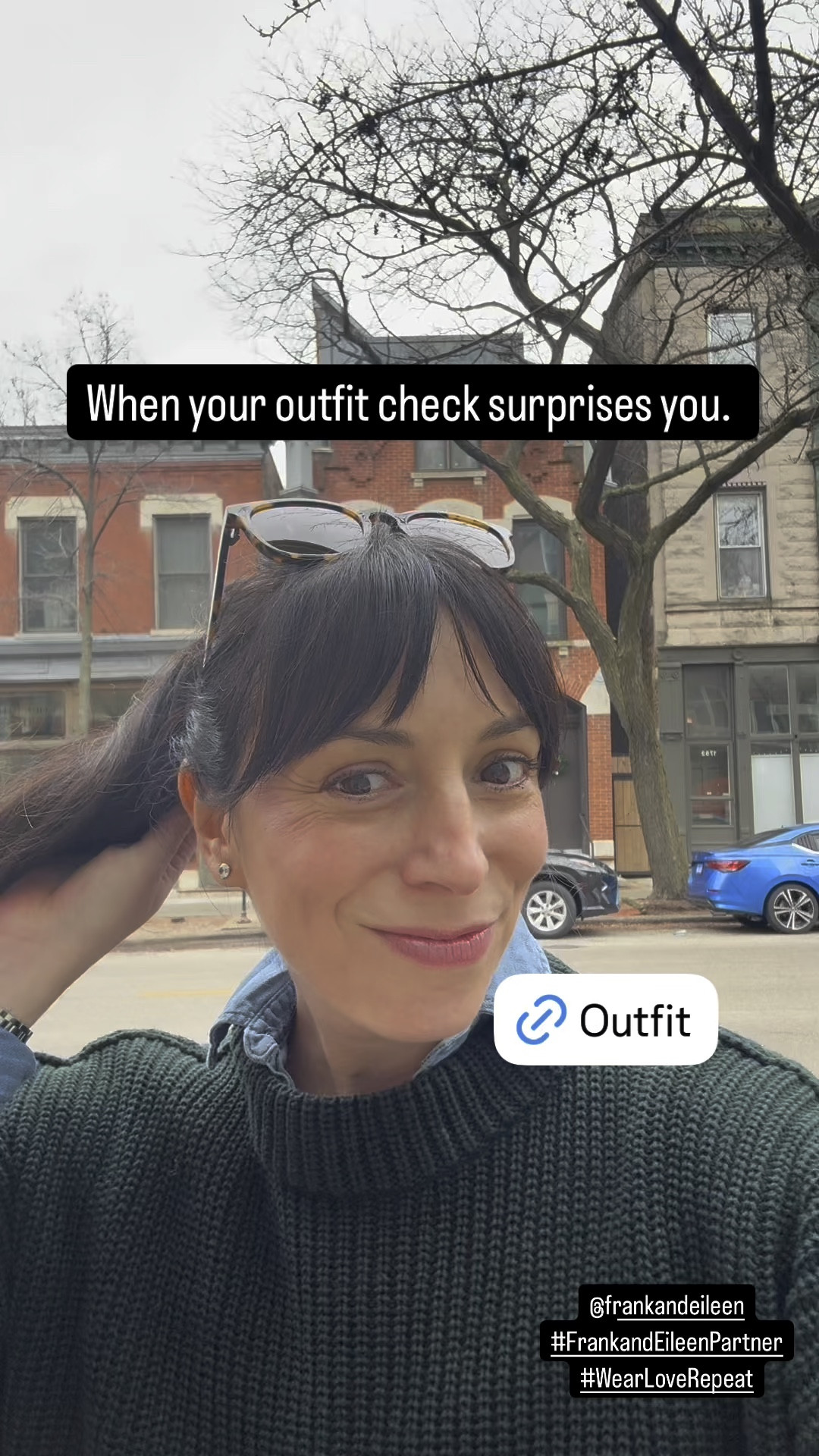 When your outfit check is so cute, it surprises you. I'm wearing the Wexford wide-legged linen pants in white size 6, styled with a denim button-up and a Montecito sweater. 

#WearLoveRepeat #FrankandEileenPartner
@FrankandEileen

#LTKOver40