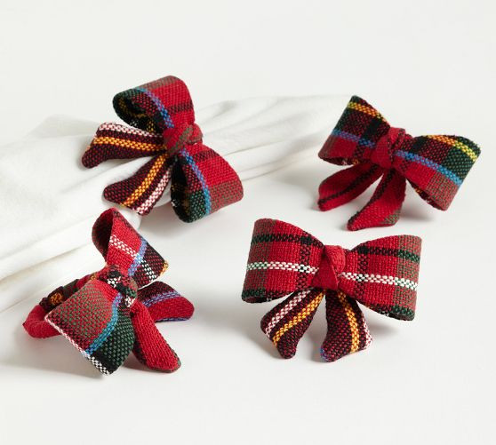 Stewart Plaid Bow Napkin Rings - Set of 4 | Pottery Barn (US)