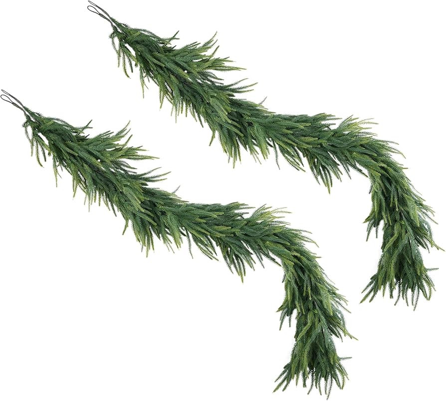 2PCS 72" Artificial Norfolk Pine Garlands, Real Touch Christmas Dector Faux Greenery Garlands, Re... | Amazon (US)