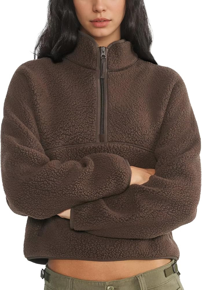 Womens Fleece Sweatshirts Cropped Half Zip Fuzzy Warm Sherpa Pullover Varsity Jackets with Zipper... | Amazon (US)