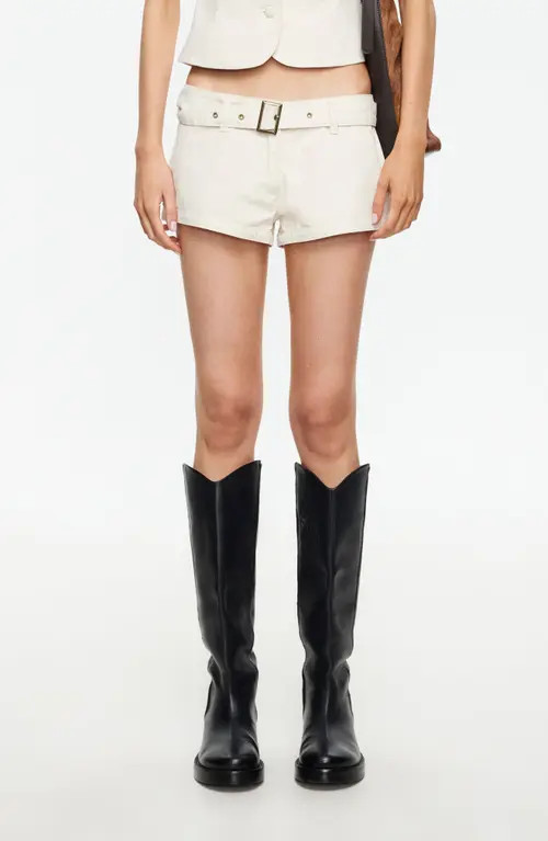 LIONESS Afterglow Belted Low Rise Shorts in Beige at Nordstrom, Size Medium | Nordstrom