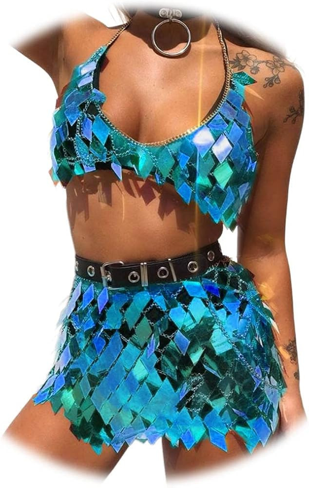Nicute Festival Body Chain Sequins Tassel Skirt Set Sexy Summer Beach Bikini Bra Body Jewelry for... | Amazon (US)