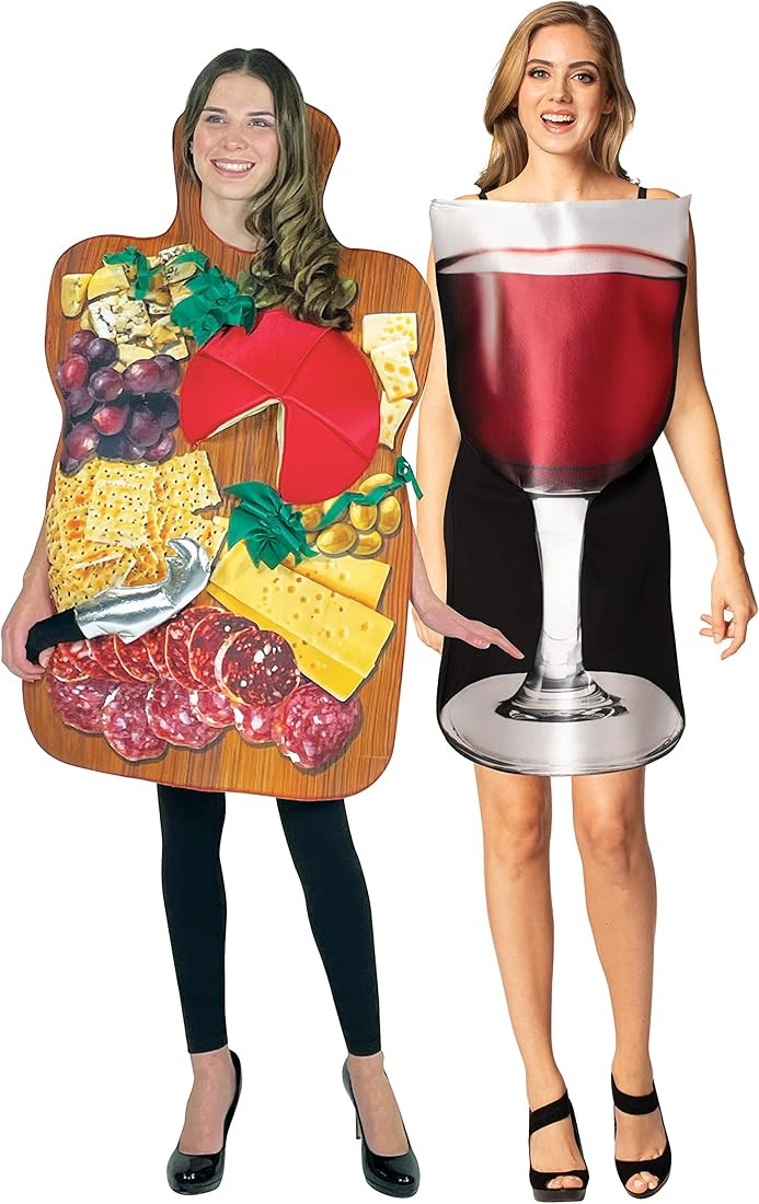Glass of Red Wine & Charcuterie Board 2 Pack Couples Costume Merlot Drinks Wines Appetizer Food S... | Amazon (US)