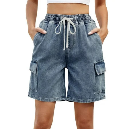 Cargo Shorts Women Pants Comfortable Soft Denim Shorts Fashionable Adjustable Elastic Lace Up Denim Shorts Daily Commuting Workwear | Walmart (US)
