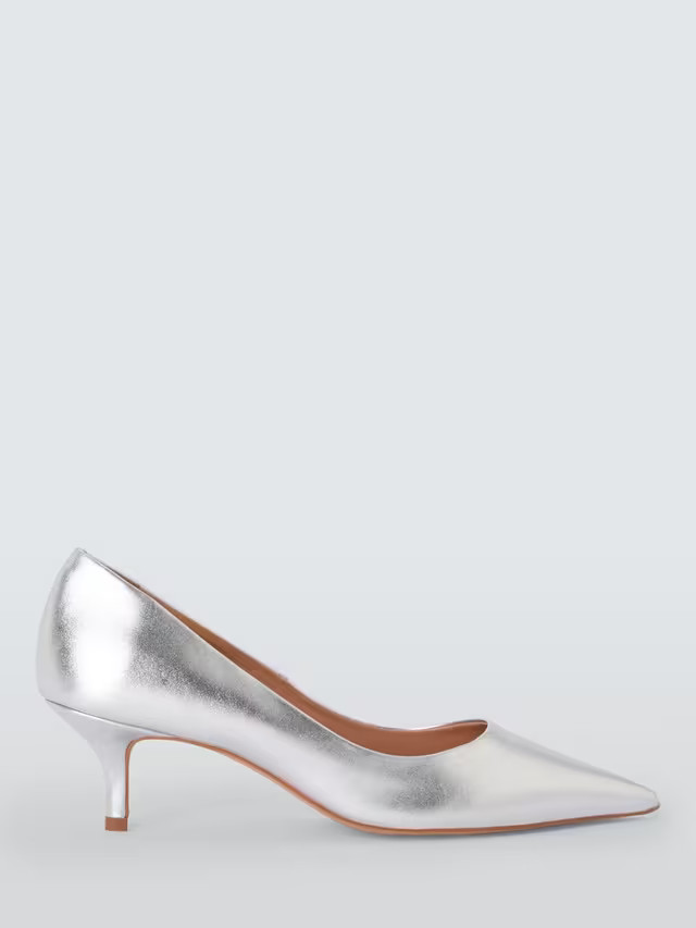 John LewisAlabama Leather Kitten Heel Pointed Court Shoes, Silver | John Lewis (UK)