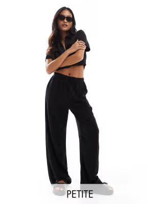 Stradivarius Petite linen look pull on trouser in black | ASOS (Global)