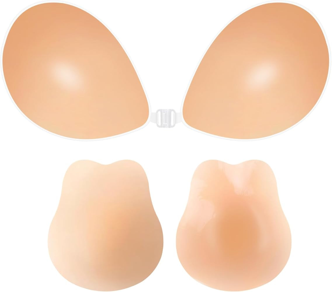 Strapless Sticky Bra Push Up Adhesive Bras with Ultra-Thin Sticky Pasties Nipple Cover Silicone B... | Amazon (US)