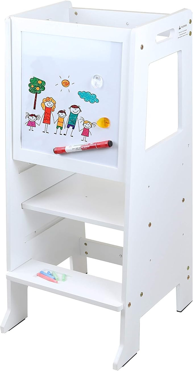 Clevr Height Adjustable Kids Kitchen Step Stool with Black and White Magnetic Activity Board Lear... | Amazon (US)