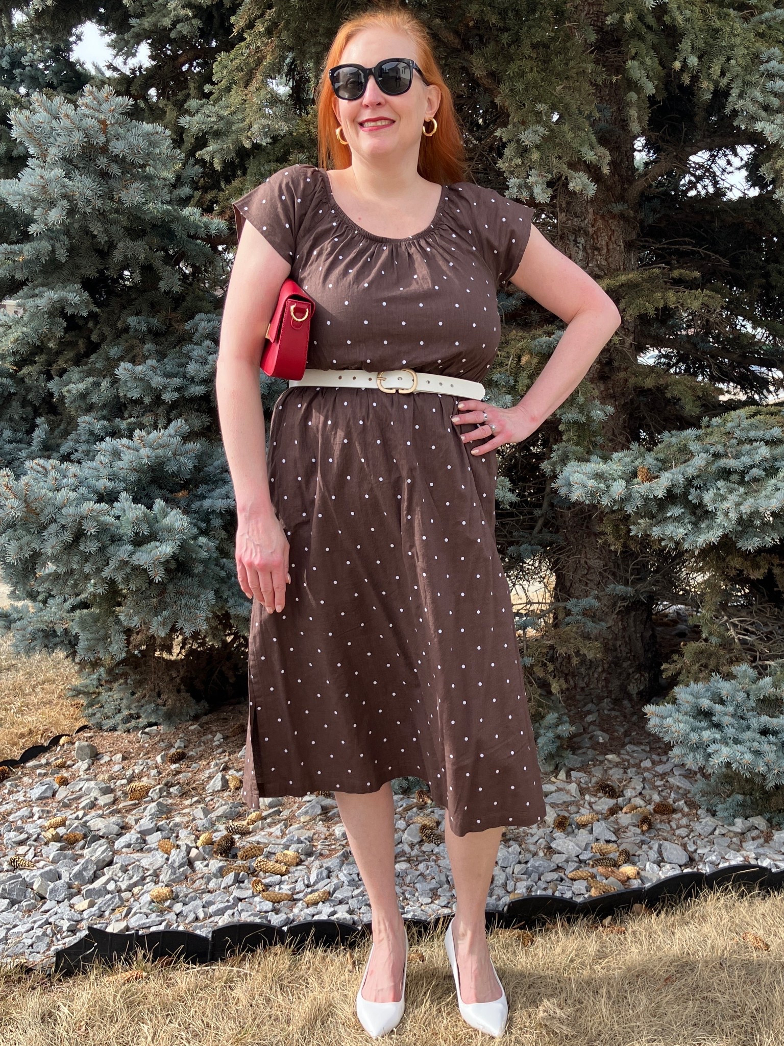 I added the song “King of Wishful Thinking” to this post because it’s from Pretty Woman. And this dress reminds me a bit of the one Julia Robert’s wore in the movie. This look is one that can be worn to church, a wedding, a baby shower, lunch with girlfriends, or a date. I kept it simple with a white belt and pumps. For a pop of color I removed the strap off my red bag and am using it as a clutch. Now that I’m looking at these photos, I definitely could have put on a hat! Canadians click on the first links to shop, and Americans click on the second links to shop. If there’s only one link then you can shop it in your own country. And remember, trendy doesn’t have to be expensive! Bye!

#LTKootd #LTKOver40 #LTKMothersDay