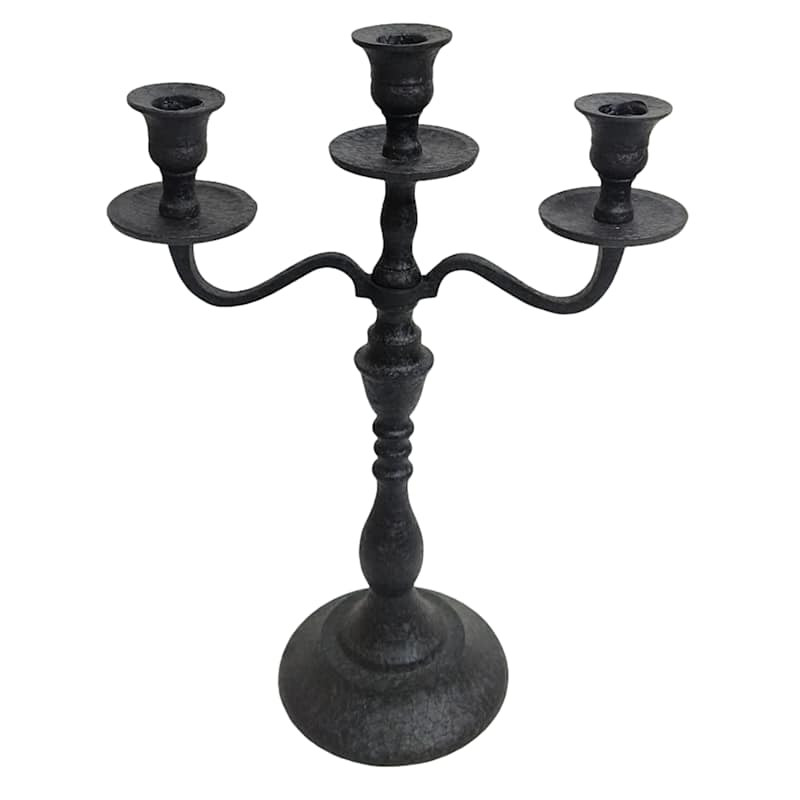 Black Crackle Cast 3 Taper Candleabara, 14.25" | At Home