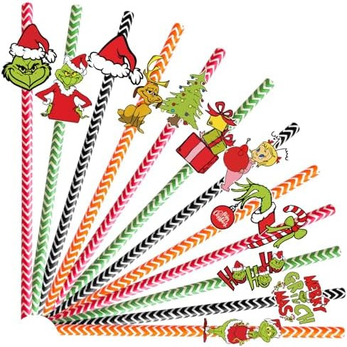 24 Pcs Christmas Paper Straws - Red & Green Theme Disposable Straws for Party Favors & Decoration... | Amazon (US)