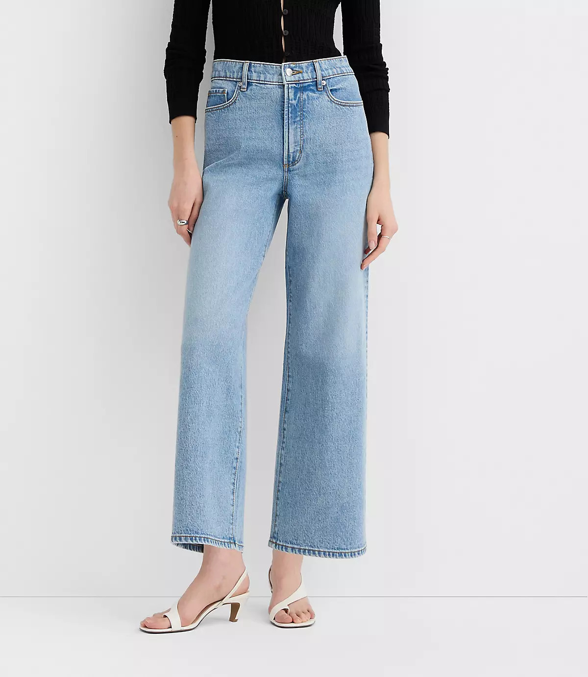 Rivete High Rise Wide Leg Crop Jeans in Mid Wash | LOFT