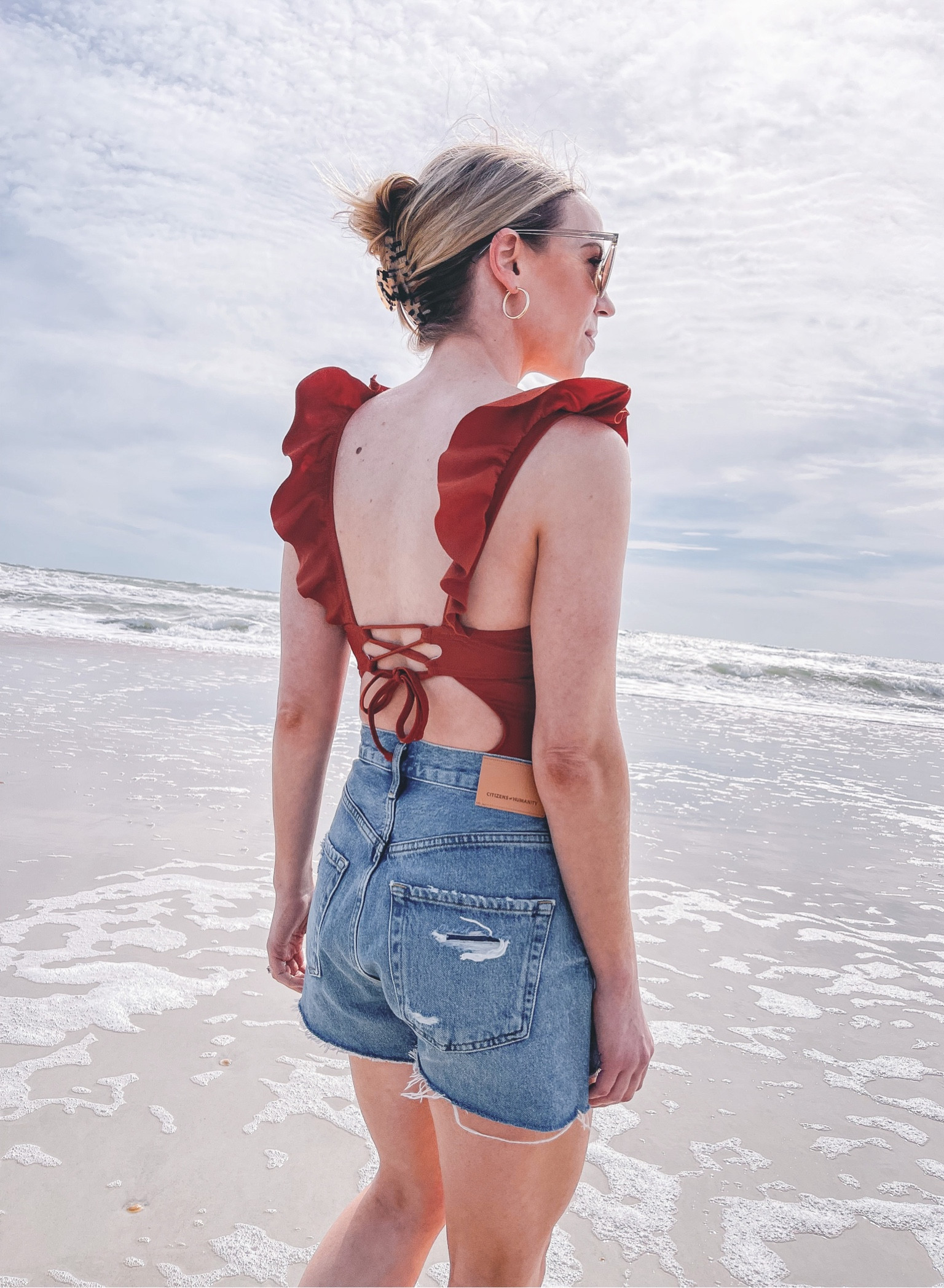 Amazon one piece ruffle swimsuit, high waist denim shorts 

#LTKswim #LTKSeasonal #LTKunder50