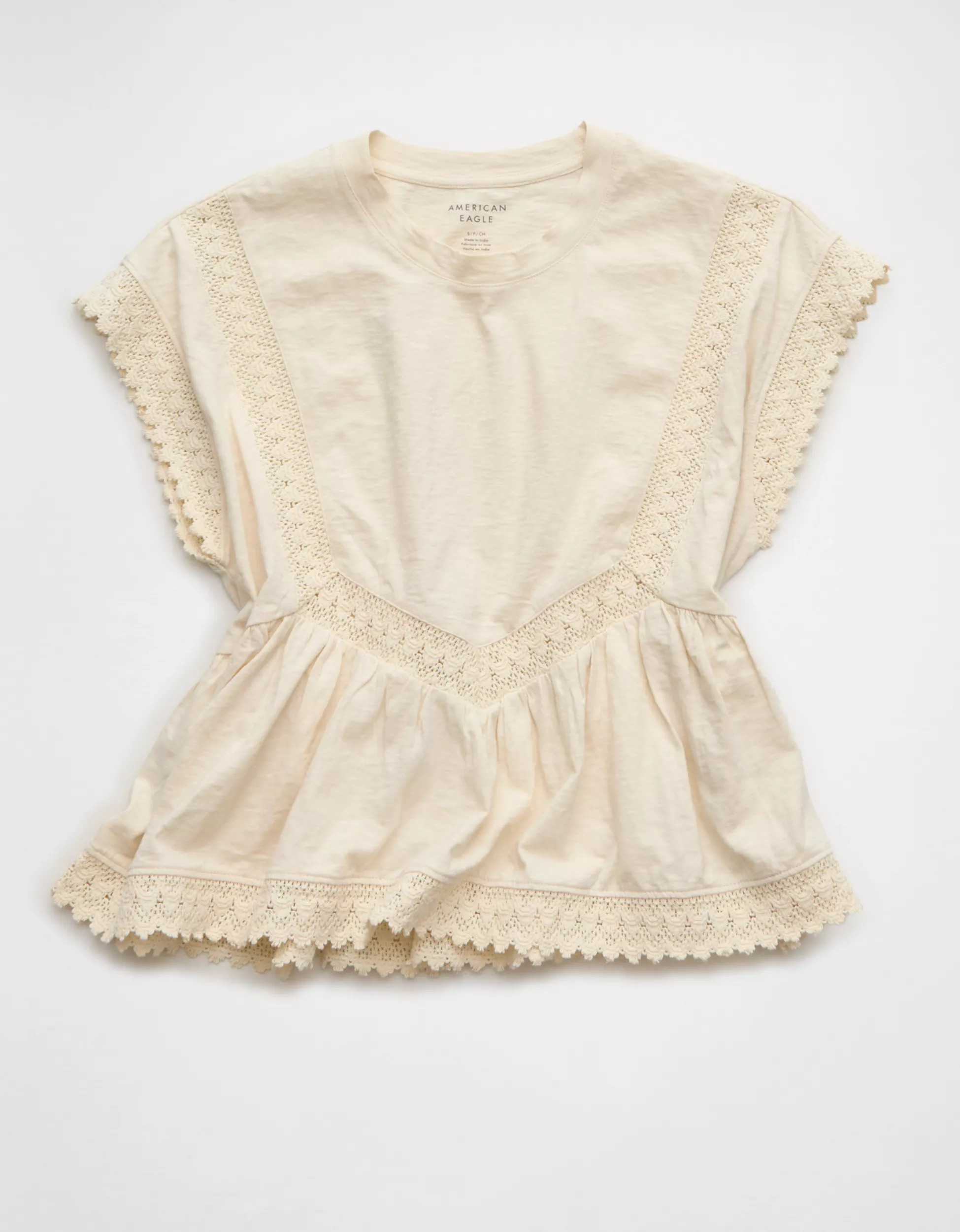 AE Sunchaser Lace Trim T-Shirt | American Eagle Outfitters (US & CA)