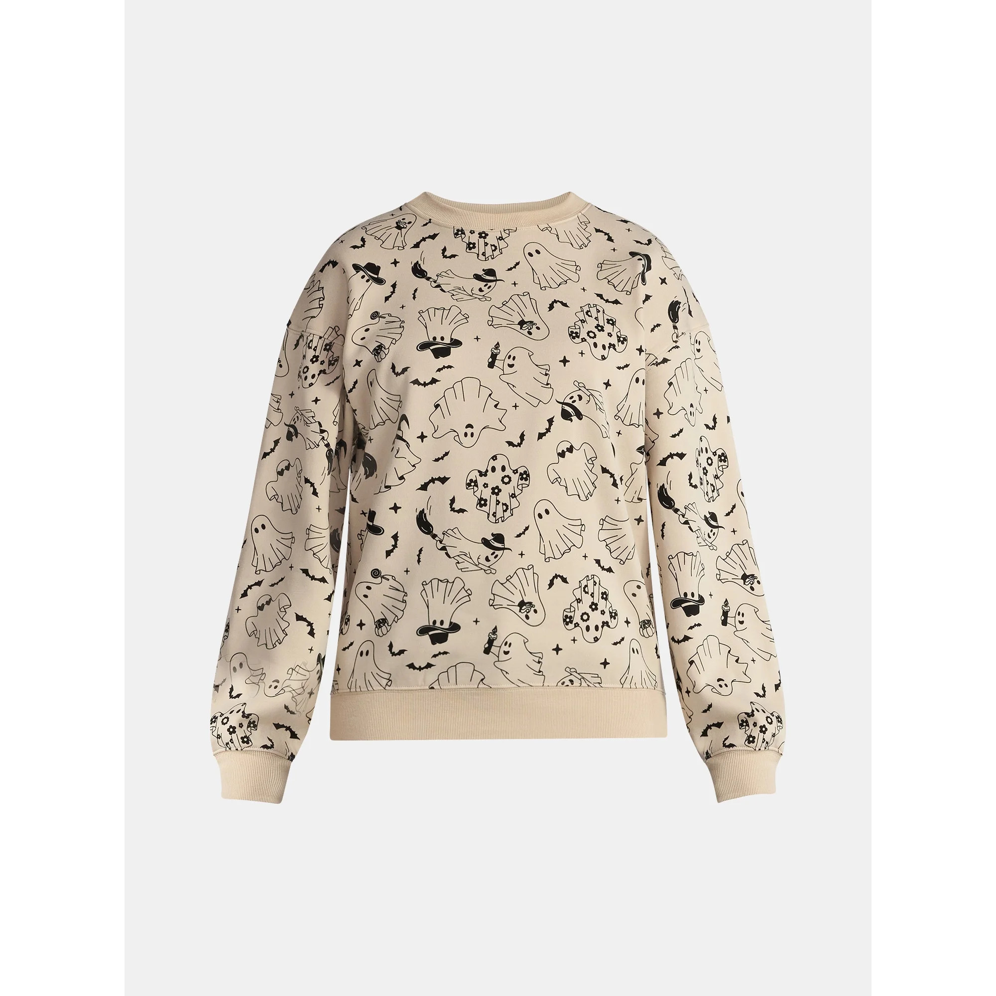 Halloween Women's Happy Ghost Graphic Print Sweatshirt with Long Sleeves, Sizes XXS-XXL | Walmart (US)