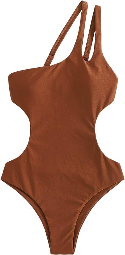 SOLY HUX Women's One Shoulder Cut Out Ruched Tie Side Monokini One Piece Swimsuit | Amazon (US)