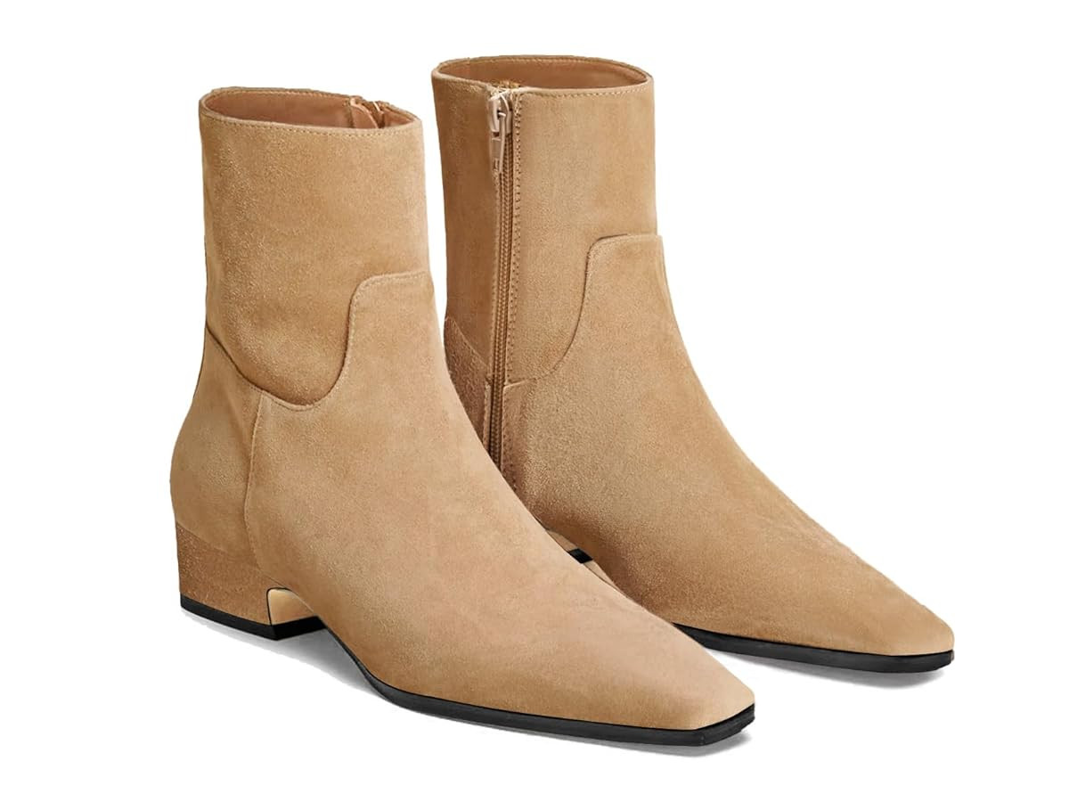 Coutgo Womens Booties Low Heel Ankle Boots Square Pointed Toe Chunky Heel Side Zipper Dressy Fall... | Amazon (US)