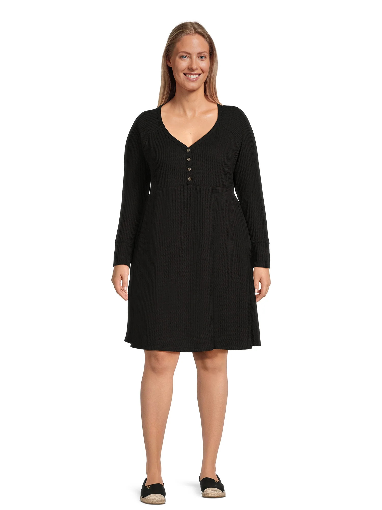 Terra & Sky Women's Plus Size Waffle Knit Babydoll Dress | Walmart (US)