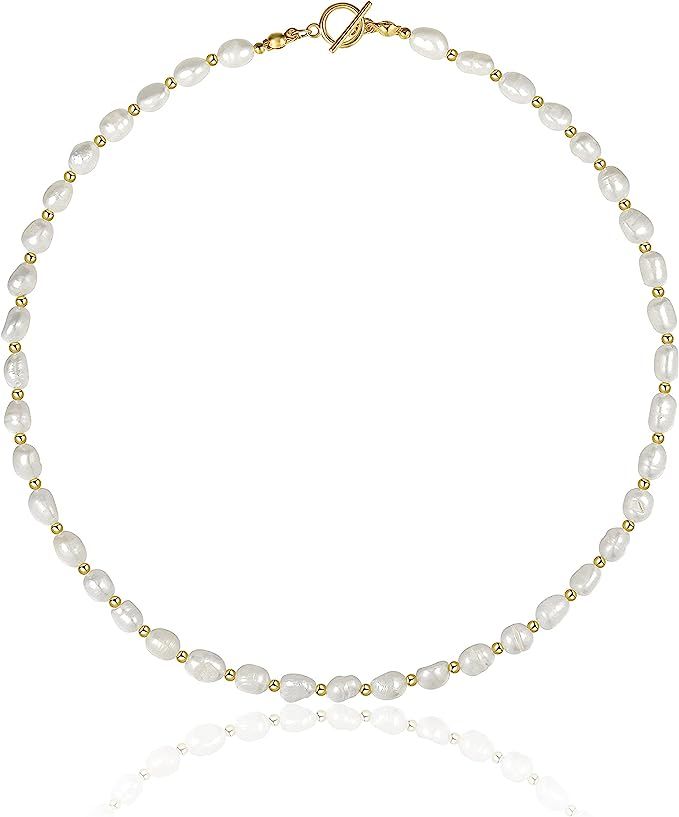 Cowlyn Pearl Necklace Cultured Baroque Strands Short Dainty Choker Tiny Chain Delicate Handmade V... | Amazon (US)