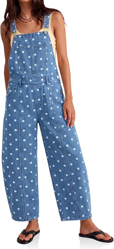 Cicy Bell Womens Polka Dot Denim Bib Overalls Barrel Leg Jean Jumpsuit | Amazon (US)
