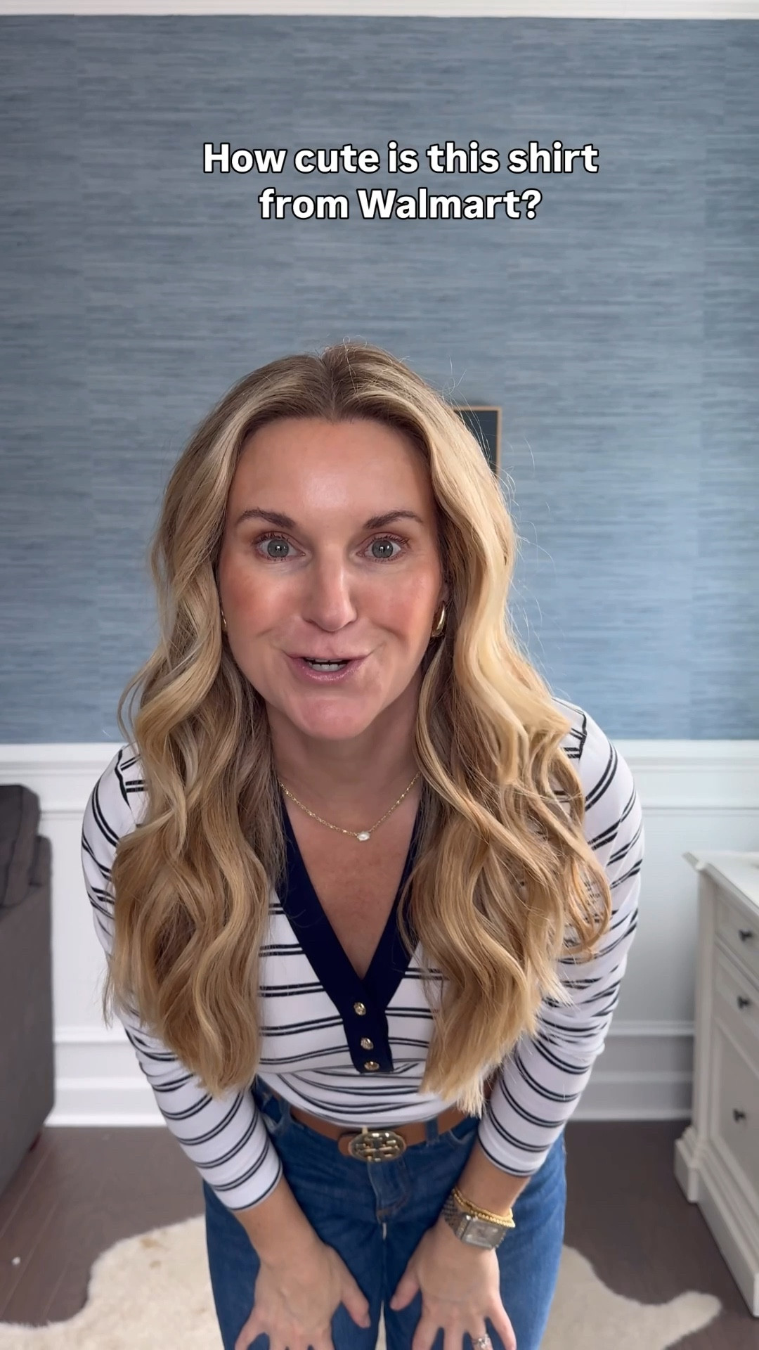 Striped Henley shirt with gold buttons looks like J.Crew, but at Walmart price tag. It’s preppy Coastal grand millennial Nancy Meyers meets Ralph Lauren.

#LTKootd #LTKOver40 #LTKFindsUnder50