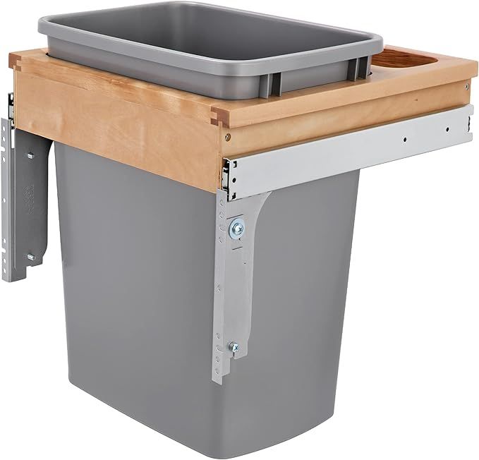 Rev-A-Shelf Single Pullout Trash Can w/Reduced Depth, 35 Qt Wood Top Mount Garbage Bin, 15" x 1.5... | Amazon (US)