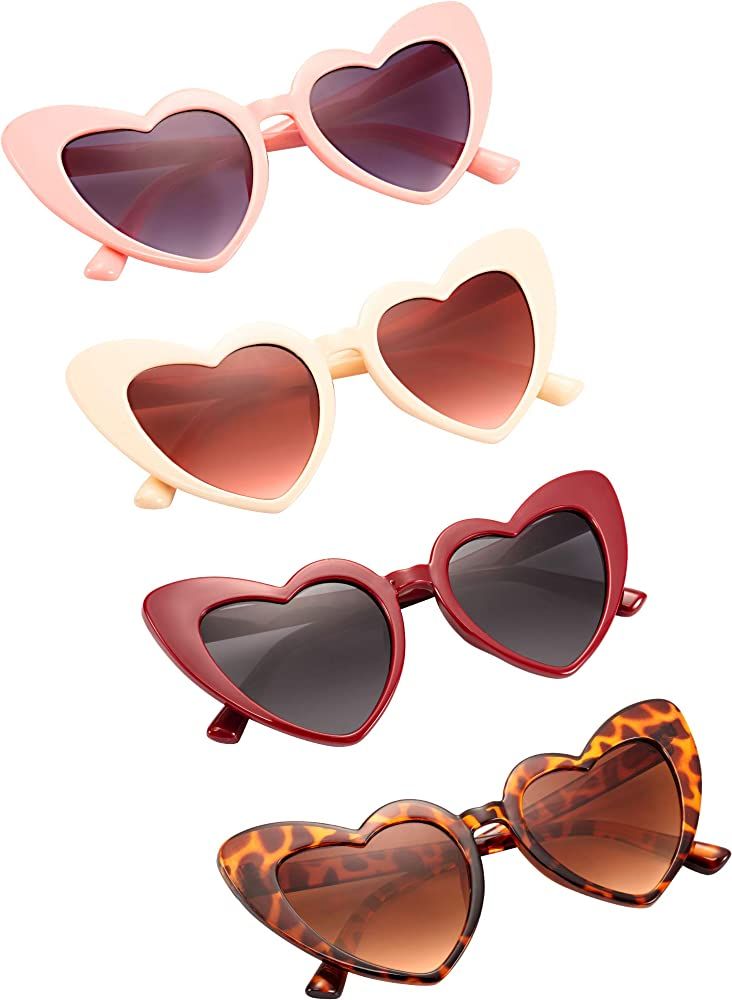 4 Pairs Heart Shaped Sunglasses Goggle Vintage Cat Eye Sunglasses Mod Style Retro Glasses with 4 ... | Amazon (US)