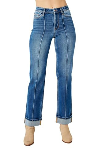 Judy Blue High Rise Front Seam Detail Straight Jeans (US, Numeric, 11, Regular, Regular, Blue) | Amazon (US)